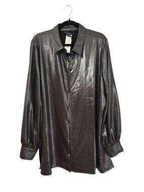 NWT Marina Rinaldi Metallic Black Button Down Blouse Size US 22 [jb]